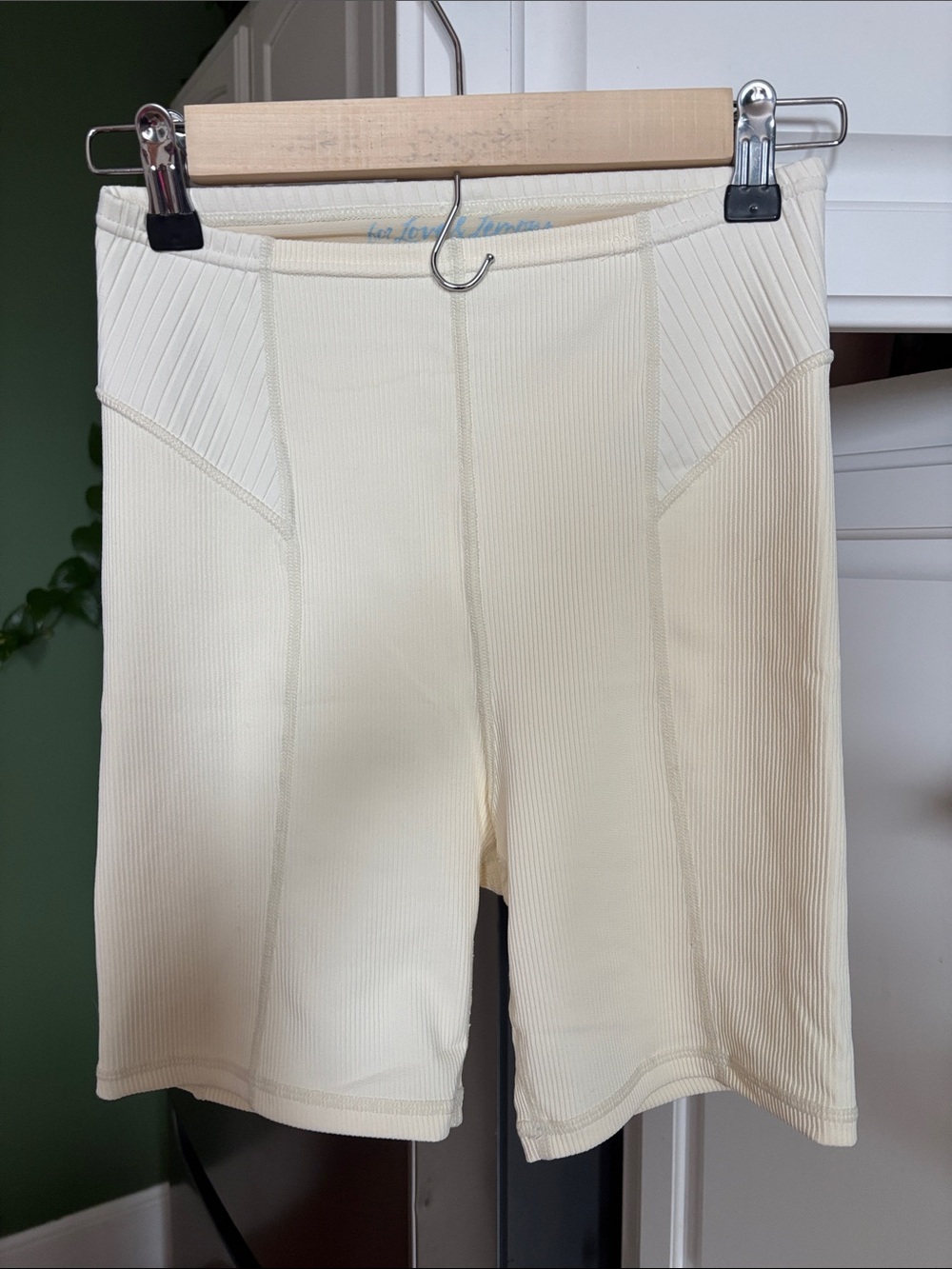For Love And Lemons Cream Ribbed High-Waist Bike Shorts